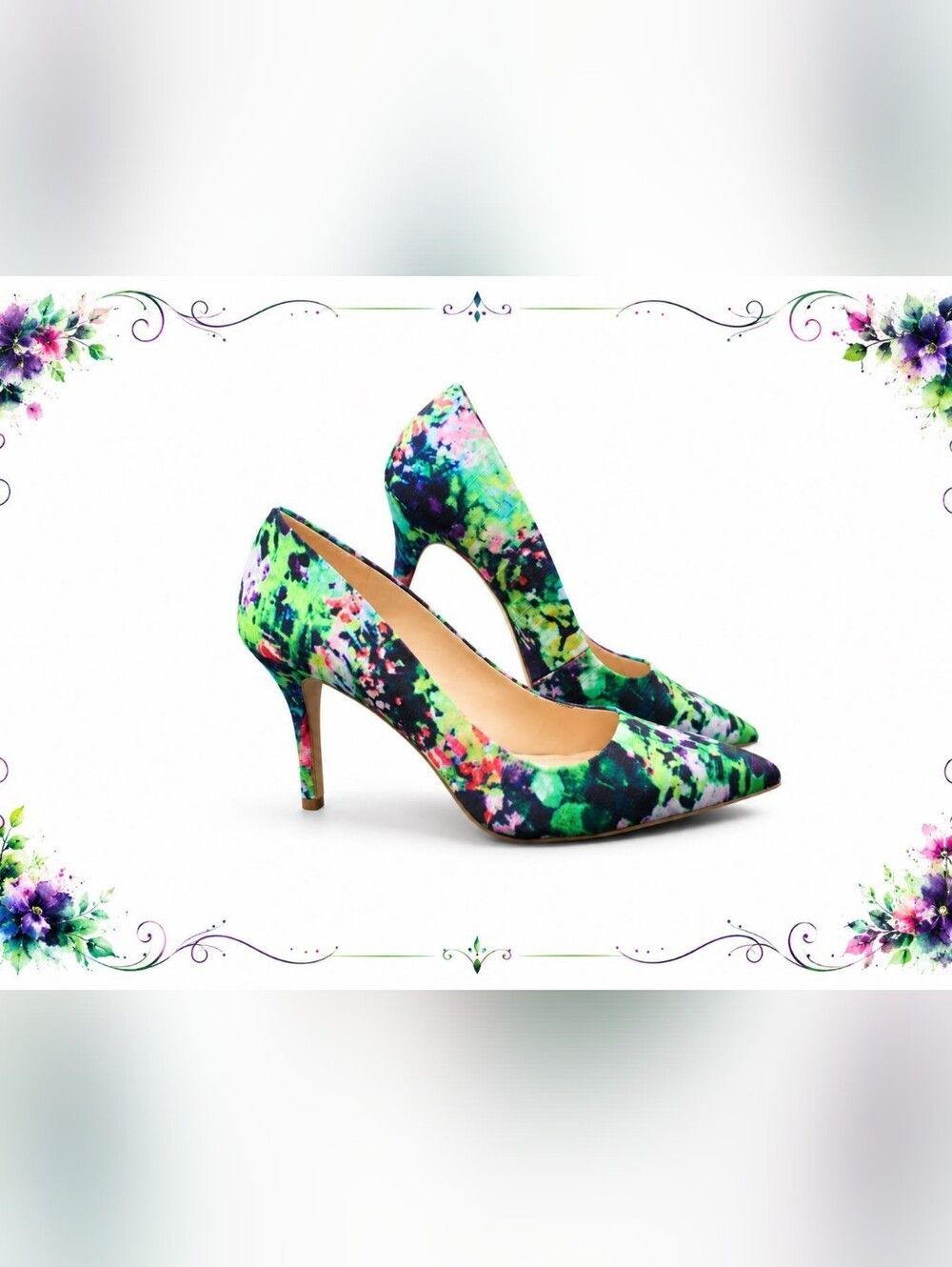 Bcbg generation Green Multicolor Floral Pointed Toe Pumps US Size 8.5